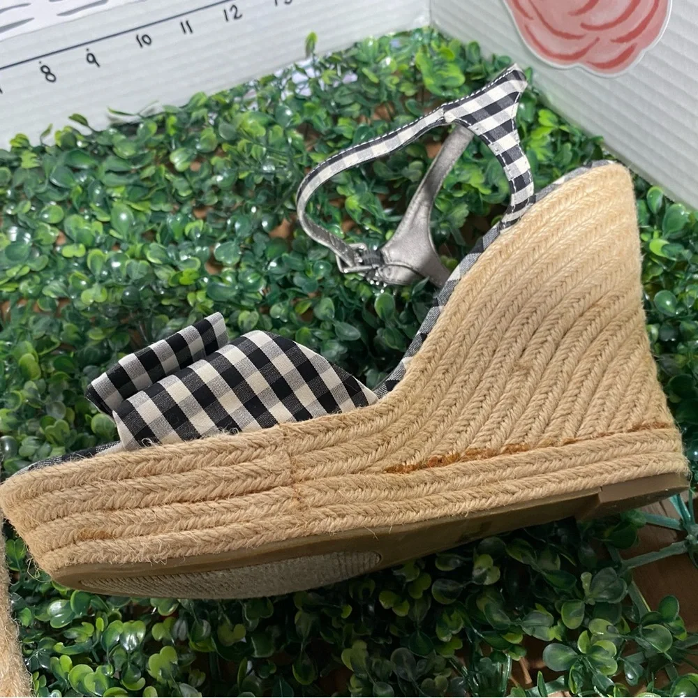 G by Guess Black and White Gingham Knot Espadrille Wedge Sandals - Picture 7 of 10